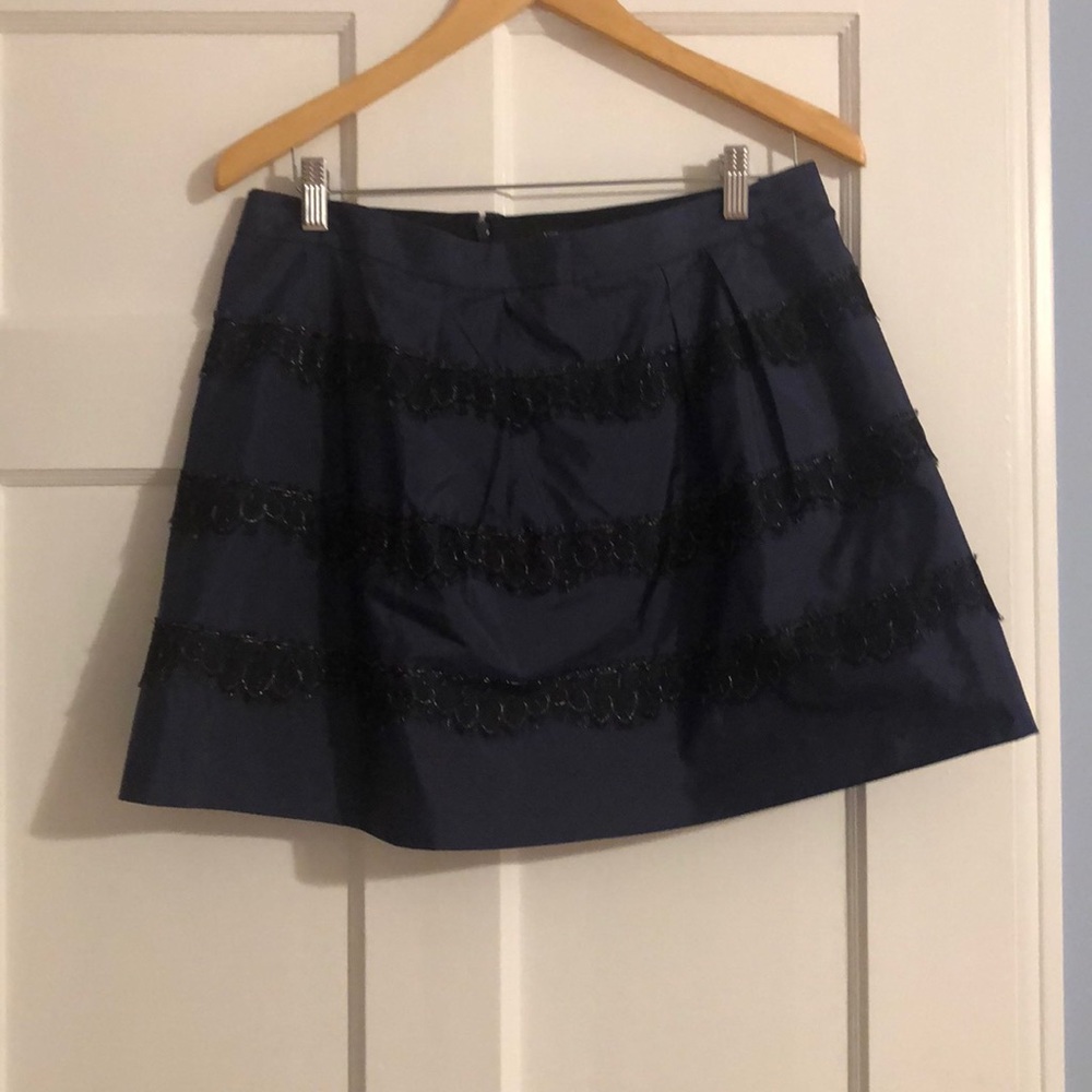 Silk navy and black lace mini skirt